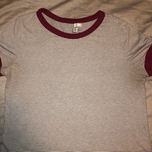 Black and White Striped Tee with Bergundy Lining